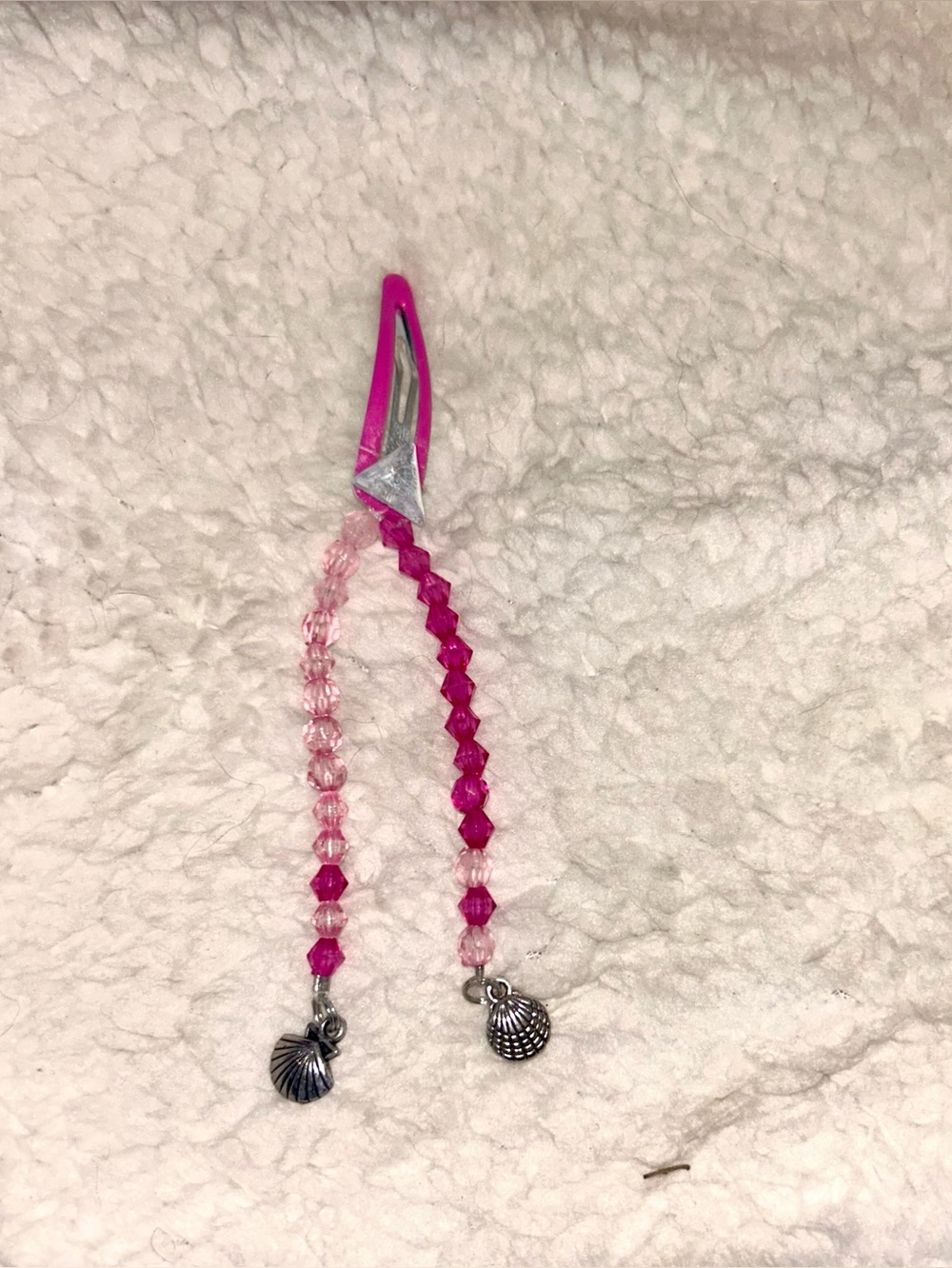 Kids Pink Beaded Hair Clip with Shell Charms